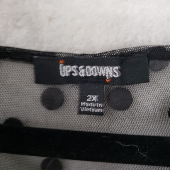 Ups & Downs Blouse Women 2X Black Sheer Polka Dot Mesh Ruffle Dark Coquette - Picture 3 of 9